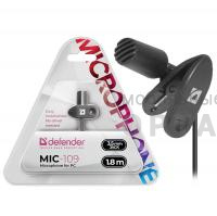 Микрофон DEFENDER MIC-109 черный, на прищепке, 1,8 м. (1/200)