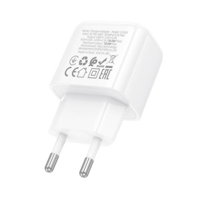 Блок питания сетевой 1 USB HOCO CS52A Surplus, 3.0A, PD18Вт, цвет: белый (1/30/180)