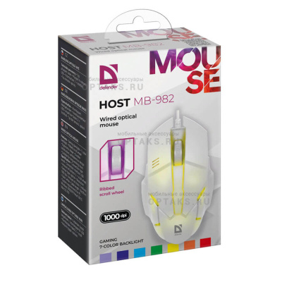 Проводная оптическая мышь DEFENDER Host MB-982 7цветов,1000 dpi,белый (1/60)