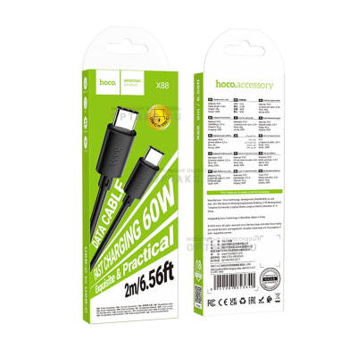 Кабель Type-C to Type-C HOCO X88 Gratified, 2,0м, PD 60W,  черный